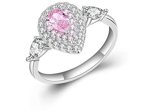 Musihy Zeigefinger Ring, Promise Ring Zirkonring Pavé Fassung Wassertropfen Zirkonia Rosa Ringgröße 58 Couple Geschenke