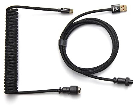 Formulamod USB C Coiled Keyboard Cable for Mechanical Keyboard,Coiled USB Aviator Cable for Keyboard, Pro Double Sleeved Cable with Cable Storage Bag (Black)