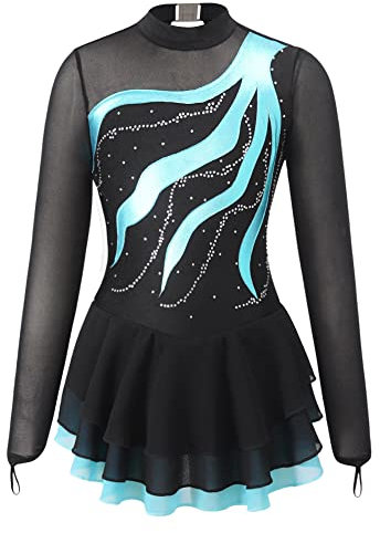 Alvivi Eiskunstlauf Kleid für Kinder Mädchen Ballettkleid Ballettanzug Gymnastikanzug Latein Tanzkleid Eislaufen Wettbewerb Tanzkleidung Lake Grün 134-140
