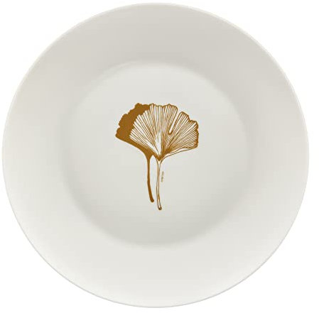 AMBITION Frühstücksteller Porzellan 20 cm Dessertteller weiß goldene Verzierung Retro Stil botanisches Muster Selene Ginkgo