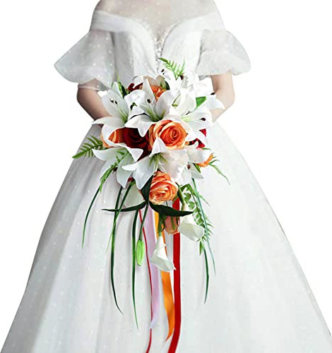 Bouquet de Mariée, Fleur Artificielle lys Artificiels Bouquet Maison Decoration Fournitures de Mariage lys Hand Held Flowers Mariage Guirlande Bricolage Artisanat