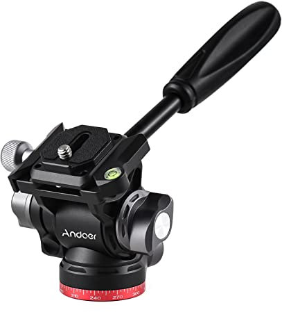 Andoer Testa Fluida del Treppiede Video di con Piastra a Sgancio Rapido e Base Graduata per Fotocamere Mirrorless Testa per Treppiede con Testa a Sfera Panoramica Ruotabile di 360° per Fotocamere