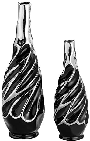 Yundu Juego de 2 jarrones de hierba de las Pampas color negro con plata, ideal para sala de estar, estante, decoración de mesa de café, centros de mesa bohemios y modernos, jarrones de flores