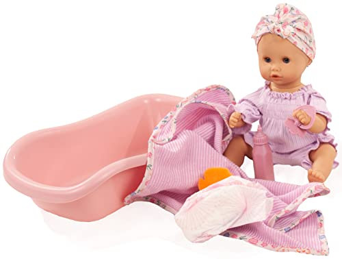 Götz 2353149 Sleepy Aquini Mädchen BliBlaBlume - 33 cm große Badepuppe mit blauen Schlafaugen, ohne Haare in 9-teiligem Set - Babypuppe ab 3 Jahren