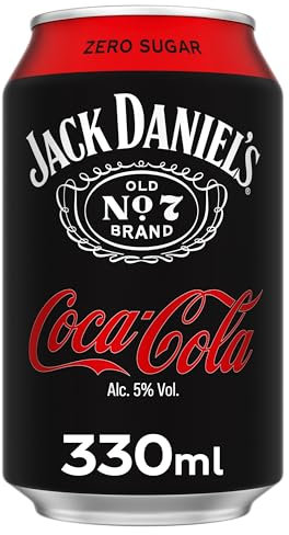 Coca-Cola Zero Azúcar y Jack Daniel's, Combinado Clásico y Refrescante, Bebida Preparada con 5% de Alcohol- Lata de 250 ml
