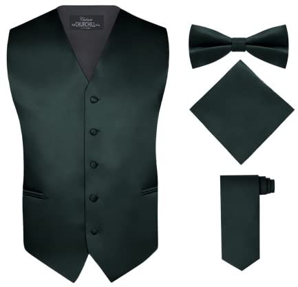 S.H. Churchill & Co. Herren 4-teiliges Westen-Set mit Fliege, Krawatte und Einstecktuch, Jäger-Grün, XXX-Large