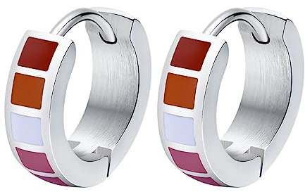 OAKKY Unisex 4mm Einzigartige Cool Bunte Streifen Homosexuelle LGBT Gay Stolz Kleine Huggie Hoop Lesben Ohrringe Edelstahl Ohrstecker Piercings