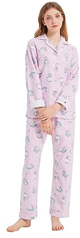 kolipajam Ensemble pyjama en flanelle pour femme, Chaton rose., M