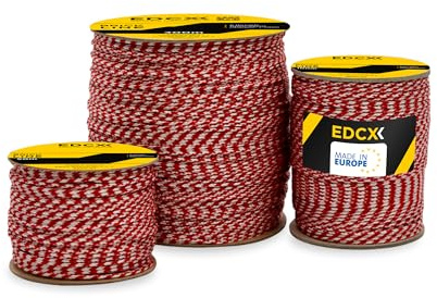EdcX Maurerschnur ⌀1,7 mm | 50m, 100m und 300m | Nylon | Ziegellinie, Bauschnur, Gartenarbeit, Mason's Schnur | Reißfestes, wetterfestes Netzkabel mit geringer Dehnung (White+Red, 100 m)