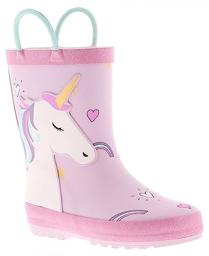 Princess Stardust Orla Girls Wellies Unicorn modello inverno stivali da neve per bambini rosa 3D wellington fodera calda novità on/off maniglie impermeabili, rosa, 24 EU