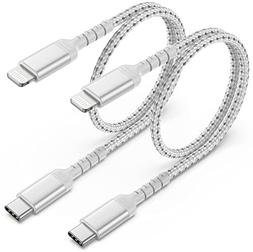USB C to Lightning Cable Short [0.5m,2Pack], Nylon USB C iPhone Charger Cable MFi Certified 50cm PD Fast Charging Lightning Cord Compatible for Apple iPhone 14 13 12 11 Mini Pro Max (Silver)
