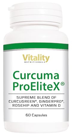 Kurkuma Kapseln Hochdosiert I Curcugreen Curcumin, Hagebutte, Vitamin D3, Vitamin C, Ingwer (60 Stk) Hohe Bioverfügbarkeit und Bioaktivität I Curcuma ProEliteX® Vitality Nutritionals by VitaminExpress