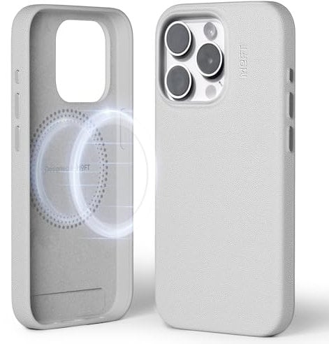 MOFT Magnetic Case for iPhone 15 Pro Compatible with MagSafe, MOVAS Vegan Leather Case Cover, Touch Sensation, Color Retention, Scratch & Stain Resistant, Easy to Clean, Misty Cove