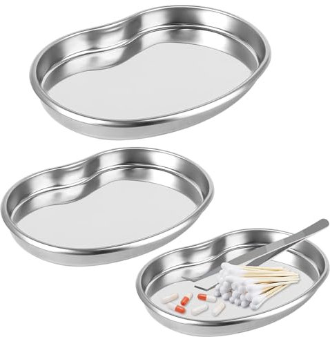 3PCS Stainless Steel Kidney Tray, Basin Stainless Steel Tray Curved Medical Tray, Professional Surgical Kidney Dish Large Curved Metal Instrument Tray Stainless Steel Tray Lab Instrument Tool Trays