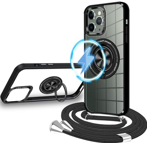 XCYYOO Handykette für iPhone 15 Pro Max Hülle mit Band [Kompatibel mit MagSafe] Handyhülle iPhone 15 Pro Max mit Kette Silikon Transparent Schutzhülle zum Umhängen iPhone 15 Pro Max Case mit Ständer