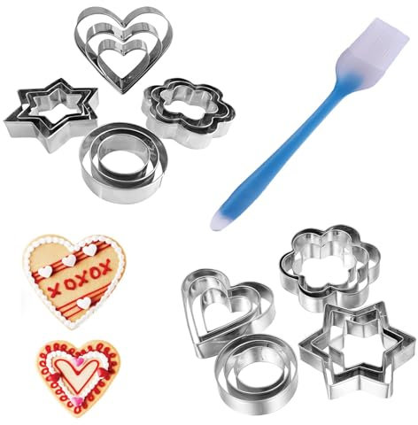 Xanewza Lot de 24 Emporte-Pièces, Métal Emporte-Pièces Mini en Acier Inoxydable, Fondant Biscuit Cookie Chocolat Cœur, Étoile, Fleur, Oeuf Rond, Moule pour Biscuits Pâtisserie