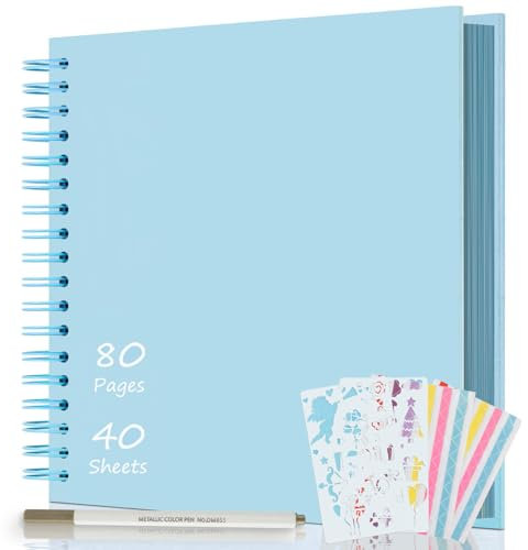 AIOR Fotoalbum zum Selbstgestalten 24x24cm, DIY Scrapbook 80 Seiten Fotoalben zum Einkleben, Fotobuch Gästebuch für Baby Familie, Jahrestag Geburtstags Hochzeit Geschenk (Blau)