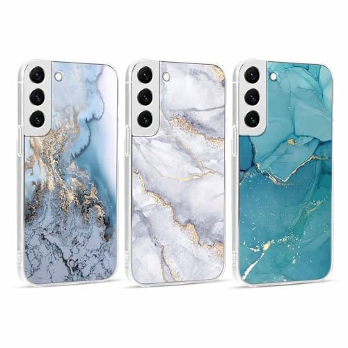 Xylota 3 Stück Handyhülle für Samsung Galaxy S22 5G 6,1 Hülle, Transparent Mode Case mit Aesthetic Marmor Muster, Weich Silikon Ultra Dünn TPU Stoßfeste Kratzfest Schutzhülle Cover für Samsung S22