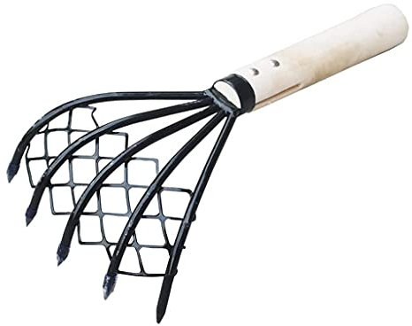 Râteau à griffes avec filet en maille de 38,1 cm, râteau manuel à 5 dents en acier à manche long et léger pour râteau à palourdes