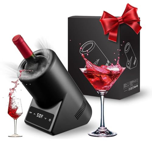 Enfriador de vino eléctrico for vino tinto y blanco de 750 ml, enfriador de vino portátil de una sola botella, bodegas de vino sin hielo de acero inoxidable, mantiene el frío hasta 24 horas for fiesta