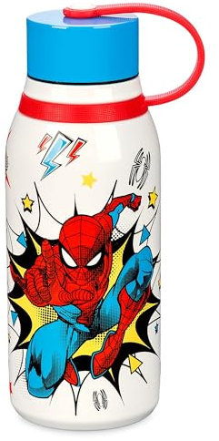 Disney Store Oficial Botella de Agua Spider-Man en Acero Inoxidable, 325ml, Superhéroe Marvel Impreso con Tapón de Rosca y Lazo de Transporte Flexible