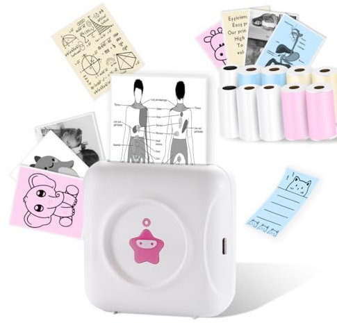 vretti Mini imprimante thermique TP2-Y - Imprimante autocollante compatible avec Android et iOS - Mini imprimante photo avec 10 rouleaux d'étiquettes - Imprimante de poche portable pour iPhone - Notes