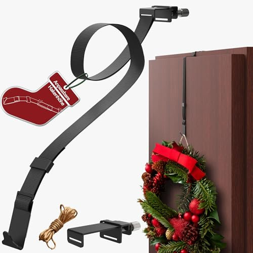 4smile Türkranz Haken - Türkranz Befestigung in Schwarz, stabiler Türhaken Außentür und Innentür - Flexibel anpassbare Türkranz Halterung, Türkranzhalter für Haustür außen, kratzfrei