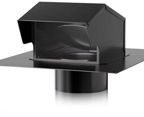 Roof Vent Cap - Hon&Guan 6 Inch Roof Vents for Houses Galvanized Steel 6'' Exhaust Vent Wall Vent with Damper for Ventilation System, Black