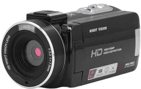 Videokamera-Camcorder, 1080P, 30 MP, 18-facher Zoom, 3-Zoll-IPS-LCD, Infrarot-Nachtsicht, Gesichtserkennung, Webcam, 1000-mAh-Batterien (Black)