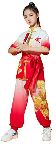 Kinder Kung Fu Anzug Chinese Martial Art Clothing Set Tai Chi Uniform Modern Performance Kostüm Für Mädchen Jungen red-160cm