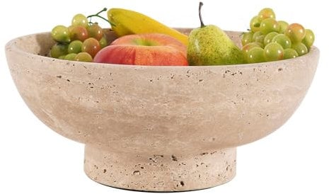 SPESHSTONES Marble Fruit Bowl 10 – Handmade Travertine Pedestal Bowl for Fruits, Snacks & Decor. Modern Large Serving Dish for Kitchen Counter, Dining Room & Coffee Table (Travertine)