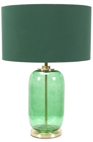 ValueLights | Forest Green Glass and Gold Detail Table Lamp with Drum Shade | Home Décor, Bedside & Desk Lamp