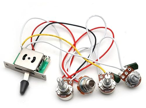 SAPHUE Guitar Wiring Harness, Guitar Prewired Harness Humbucker Wiring Harness Prewired Jack 2T1V 5 Way Chrome Box Toggle Switch 500K Pots for FD Replacement Guitar(5 Way Switch 2T1V)