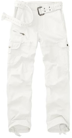 yeyity Cargohose Damen Hosen Multi Taschen Wanderhose Outdoorhose Baumwolle Arbeitshose Jogginghose Relaxed-Fit Trekkinghose Militär Hose Streetwear(Weiß,2087,38)