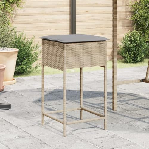 Xichuzi Garten-Barhocker mit Kissen 2 STK. Beige Poly Rattan, Bar Chair, Barstuhl, Bar Hochstuhl, Barstool, Küchenhocker, Thekenstuhl, Bistrohocker, Tresenhocker - 368320