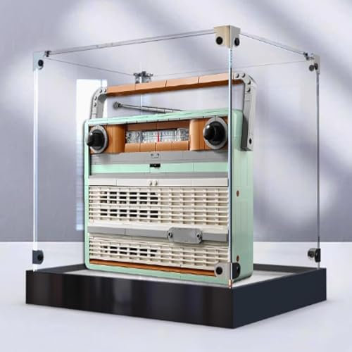 Vetrina in acrilico trasparente, per modelli radio vintage Lego 10334, scatola trasparente, scatola portaoggetti, scatola espositiva, compatibile con modello 10334 (solo espositore) (nero satinato)