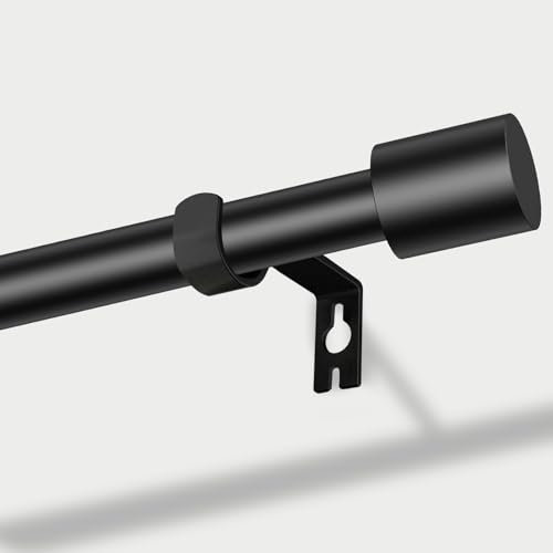 PadPure Edelstahl Gardinenstange Schwarz Matt Vorhangstange,Vorhangstange mit Endstücken und Verstellbaren Halterungen für Schlafzimmer, Balkon, Wohnzimmer(76-210cm,16mm)