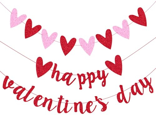 3 Stück Valentinstag-Dekorationen, Valentinstagsdekorationen, romantische Dekorationen, rote romantische hängende Herzgirlanden, Banner, Herzen, Happy Valentine's Day, Banner,