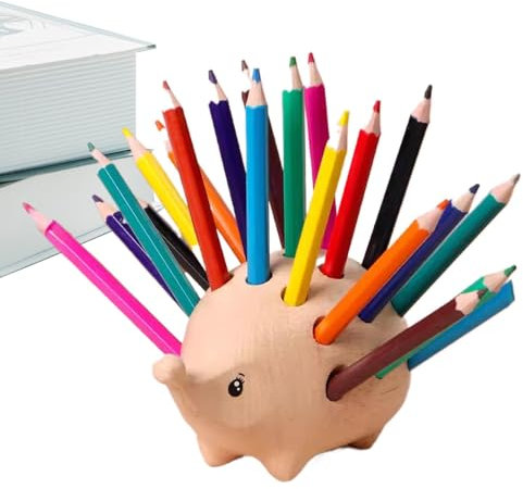 Hedgehog Pen Holder, Animal Pencil Holder, Colorful Pencil Organizer, Wooden Animal Statue, Stationery Holder Organizer, Pencil Holder Statue, Hedgehog Pencil Holder, Animal Shaped Holder, Wooden Pen