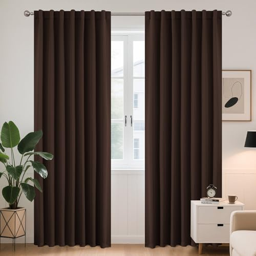Joydeco Blickdichte Vorhänge mit Schlaufen Verdeckten Schokoladenbraun | 2er Set,H200 x B140 cm,Verdunklungsvorhänge für Schlafzimmer und Wohnzimmer,Hitzeschutz Thermovorhang,UV-schutz