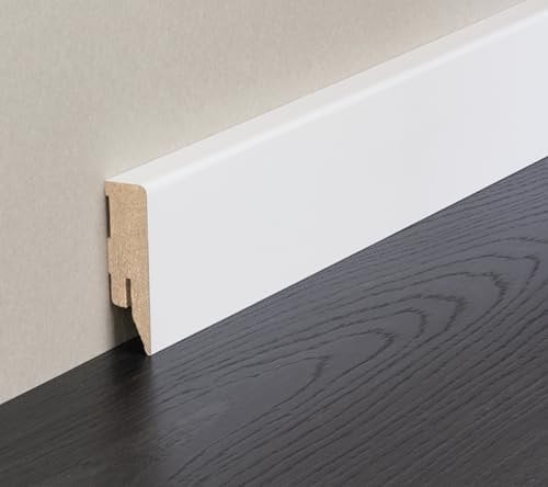 Trevendo MDF-Sockelleiste - weiß foliert - moderne Leiste für ein gemütliches Ambiente - Maße 19x70x2500mm (passend zu LED-Sockelleiste)