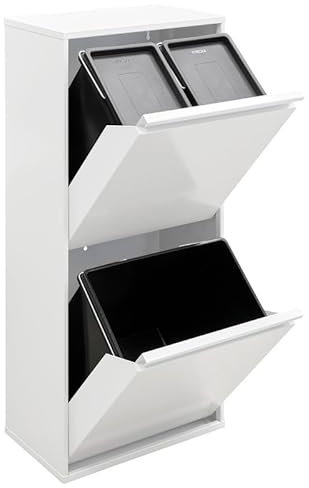 Arregui Basic CR401-B Cubo de Basura y Reciclaje de 3 Compartimentos | 11+11+23 L (45 L) | con Cubetas para Envases y Orgánico | Cubos de Basura de Cocina | Contenedores de Reciclaje | blanco
