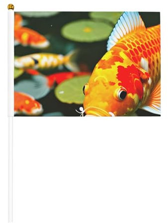 Lot de 10 petits drapeaux japonais sur bâton - 14 x 21 cm - Mini drapeaux à main en bois