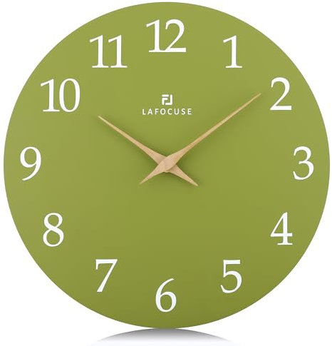 Lafocuse 30cm Orologio da Parete Verde Oliva Legno Silenzioso, Design Moderno Orologio da Muro, Analogico Classico Decorativo per Soggiorno Camera da Letto Cucina Ufficio