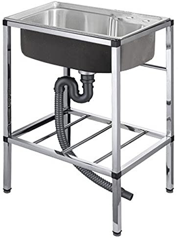 HXZJUIKL Évier de cuisineÉvier à cuve Simple en Acier Inoxydable avec supportÉvier commercialÉvier Lave-Mains pour Garage intérieur extérieur,58 cm (22,9 Pouces)