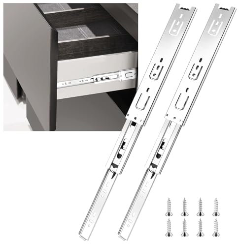 Schubladenschienen, 50cm, 4 Paar (8 Stück), Vollauszug, 3-fach gefaltet, rollenauszug schubladenauszüge, seitliche Montage, schubkastenauszug, 45,4 kg Kapazität, Silber,20inch