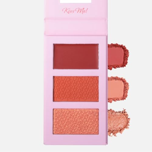 KARLOR Palette di cipria 3 in 1 con specchio, opaco e luccicante, rosso e arancione, caldo, blusher in polvere glitterata (04#)