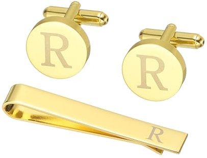 PATIKIL Pince À Cravate Initiale Et Ensemble De Boutons De Manchette Pour | Or, Lettre R, Boutons De Manchette Pour Hommes