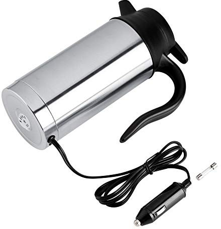 Nikou Edelstahl Auto Wasserkocher, 12V 750ml Reise Auto Wasserkocher Heizung Tasse Zigarettenanzünder Thermoskanne, Kaffee Becher Wasserflasche Flasche für Freien