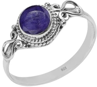 Blue Sapphire Ring Handmade 925 Sterling Silver Rings for Women Girls Natural Gemstone Ring Solitaire Ring Round Stone Ring Minimalist Birthstone Gift Jewelry for her
